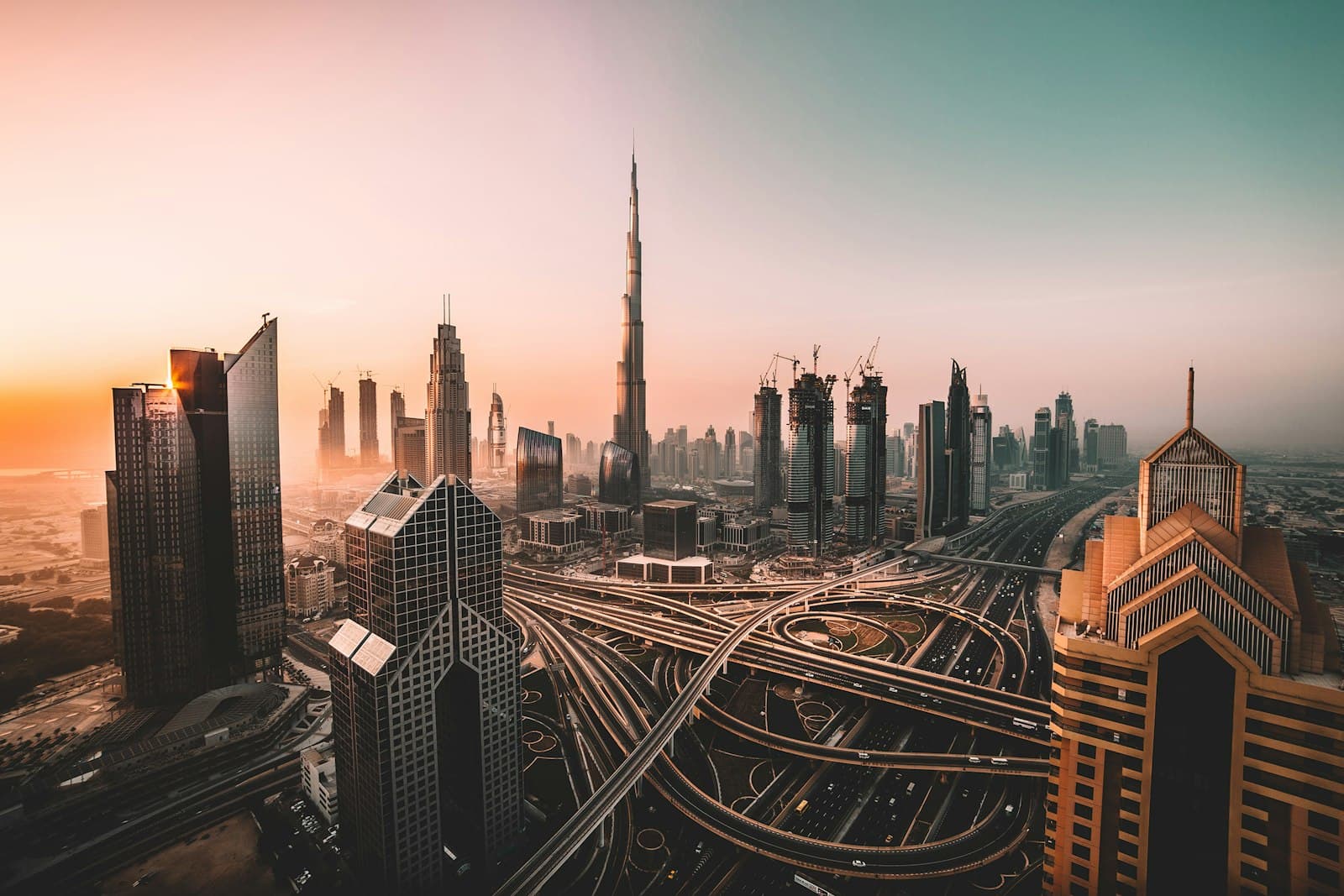 A Gulf business district skyline at dawn